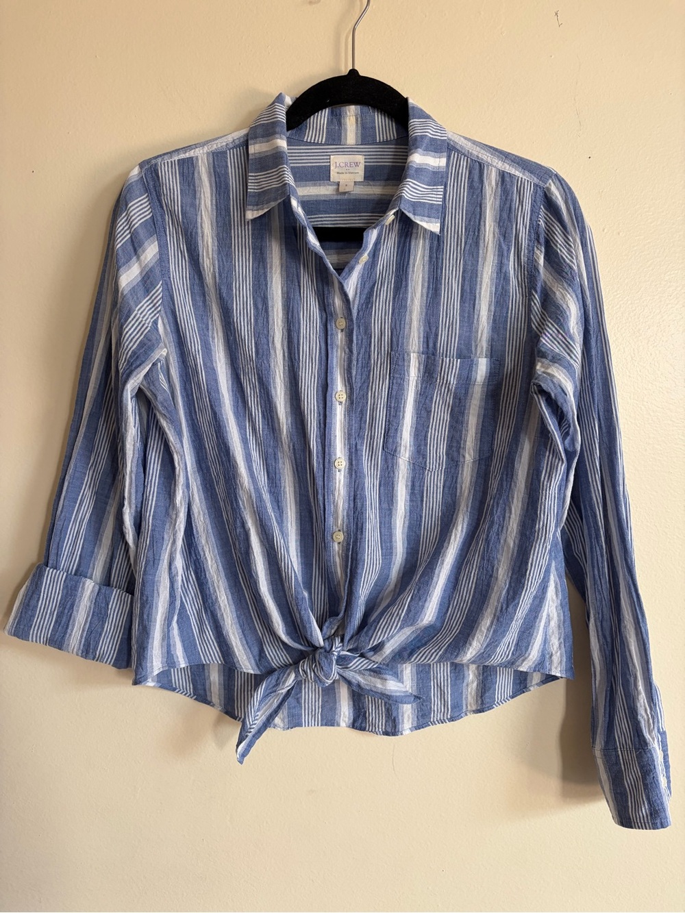 J Crew Blue White Striped Button Down Long Sleeve Top Size S